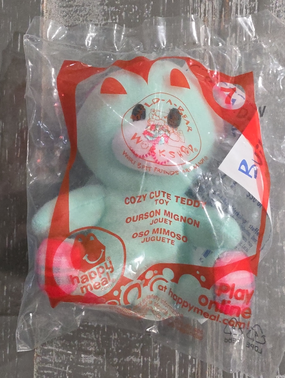 2013 McDonald's Happy Meal Toy Build-A-Bear Workshop #7 Cozy Cute Teddy Teal NIP